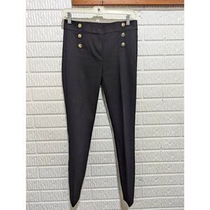 Loft Women's Black & Gold Button Accents High-Rise Solid Dress Pants Size 0